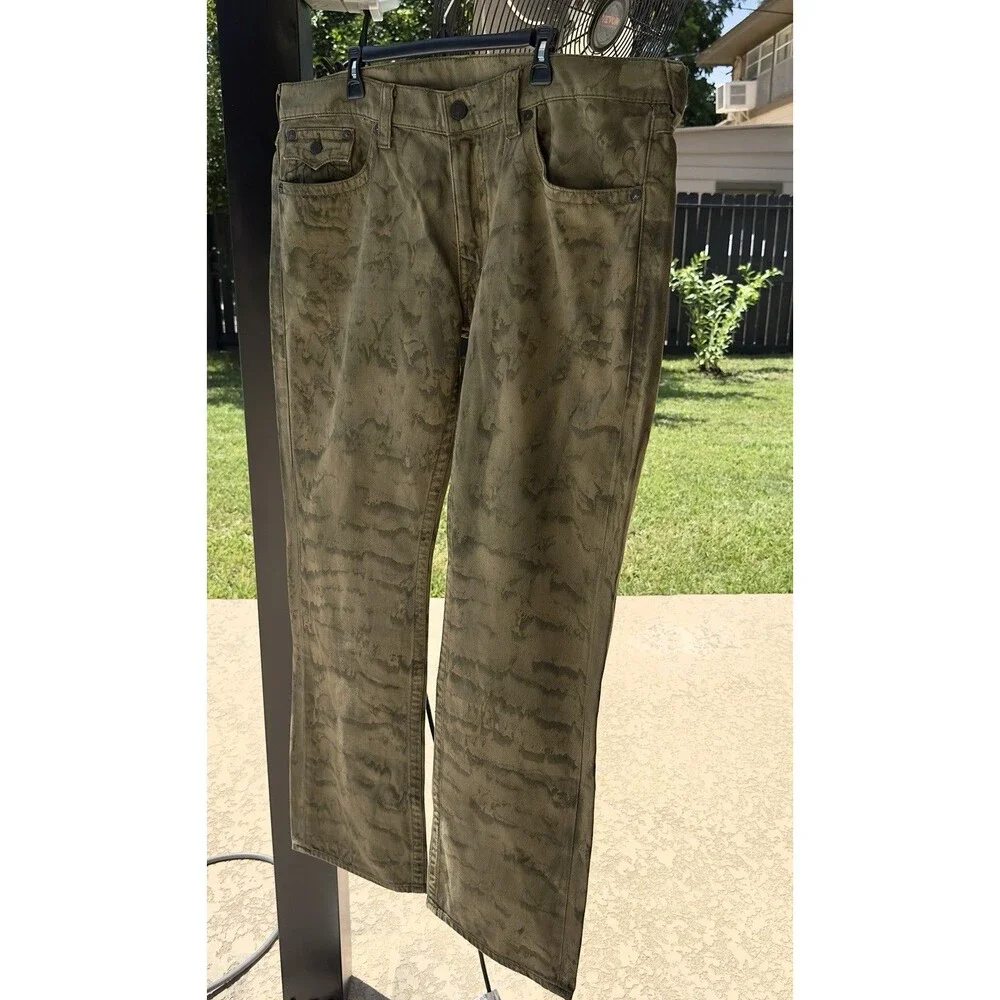 True Religion Section Straight Jeans Men’s 42 Olive Camo Tie Dye Wash